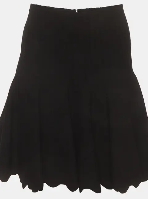 Alaia Black Textured Knit Flared Scalloped Mini Skirt M