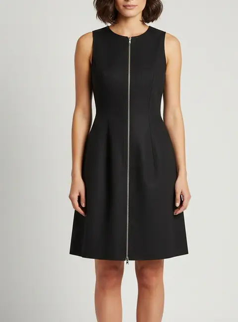 Alaia Black Cotton Pique Zipper Fit & Flare Mini Dress L