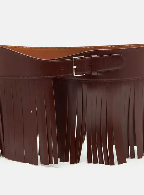 Alaia Fringe 75CM Burgundy Leather Wide Waist Belt