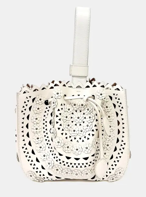 Alaia White Leather Laser-Cut Bucket Bag