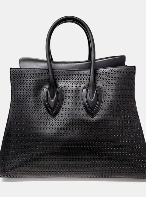 Ala&iuml;a Sidi 41 Black Perforated Leather Tote Bag