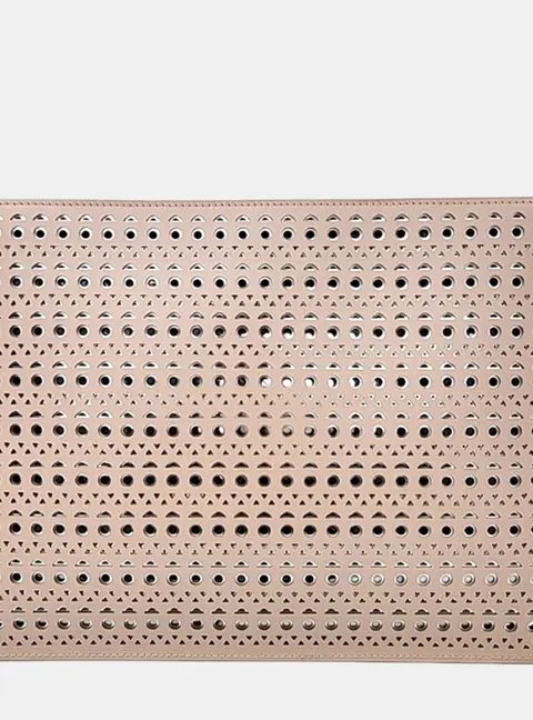 Ala&iuml;a Folded Mini Beige Leather Clutch Bag