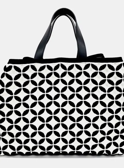 Ala&iuml;a Maille Macro P&eacute;tale Black White Fabric Knit Tote Bag