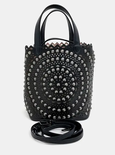 Ala&iuml;a Mina 20 Black Embellished Laser Cut Leather Tote Bag