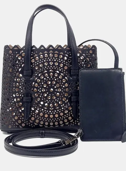 Alaia Black Leather Laser Cut Mina Bag 20