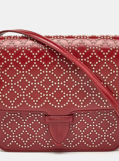 Alaia Arabesque Studded Dark Red Leather Flap Shoulder Bag