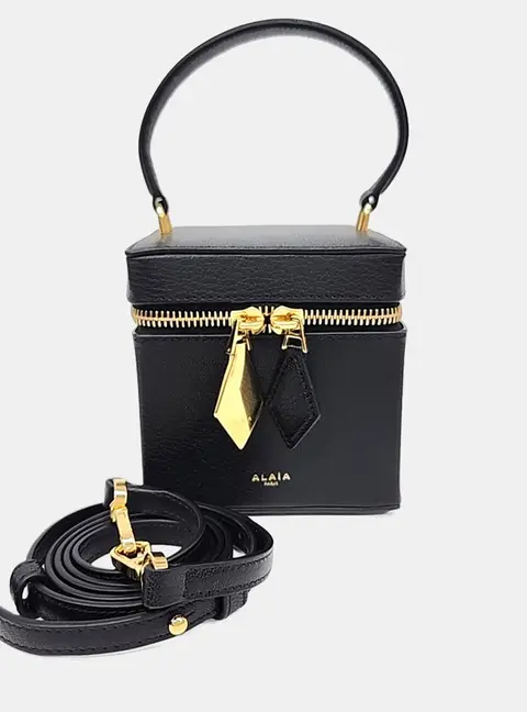 Alaia Cube Vanity Case Mini Black Leather Top Handle Bag