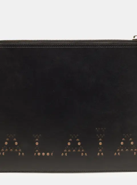 Alaia Lasercut Logo Black Leather Flat Pouch