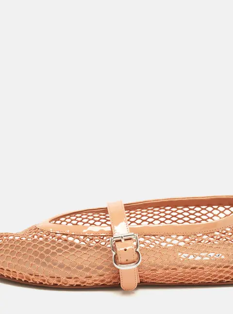 Alaia Fishnet Size 38 Beige Mesh and Patent Leather Ballet Flats