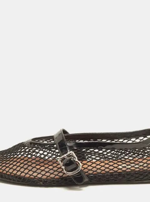 Alaia Fishnet Size 39 Black Mesh and Patent Leather Ballet Flats