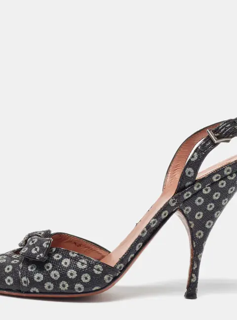 Alaia Black/White Print Raffia Bow Ankle Strap Sandals Size 38