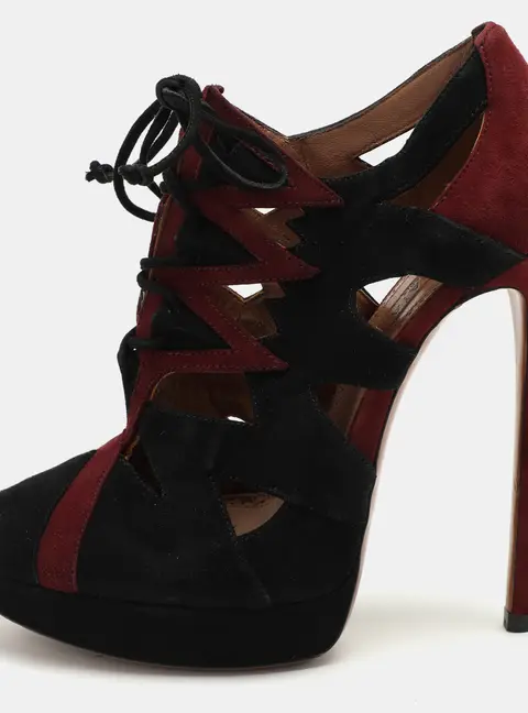 Alaia Burgundy/Black Suede Lace Up Booties Size 37