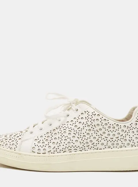 Alaia White Laser Cut Leather Low Top Sneakers Size 37