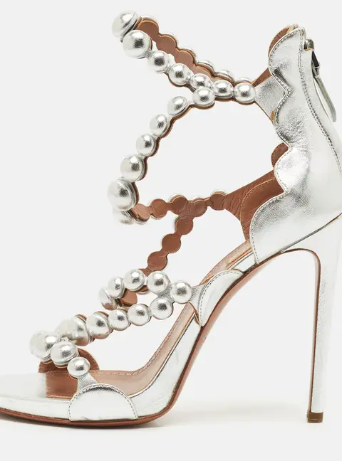 Alaia Silver Leather Bombe Strappy Sandals Size 39