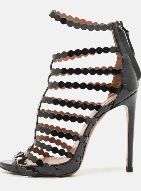 Alaia Black Patent Leather Gladiator Sandals Size 38