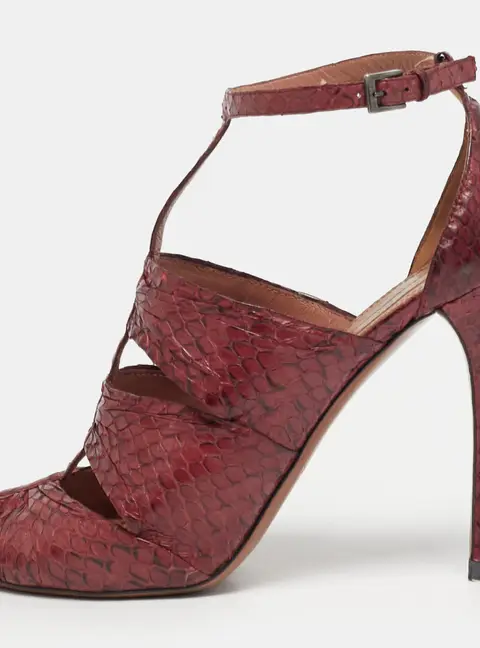 Alaia Size 38 Burgundy Python Leather Gladiator Sandals