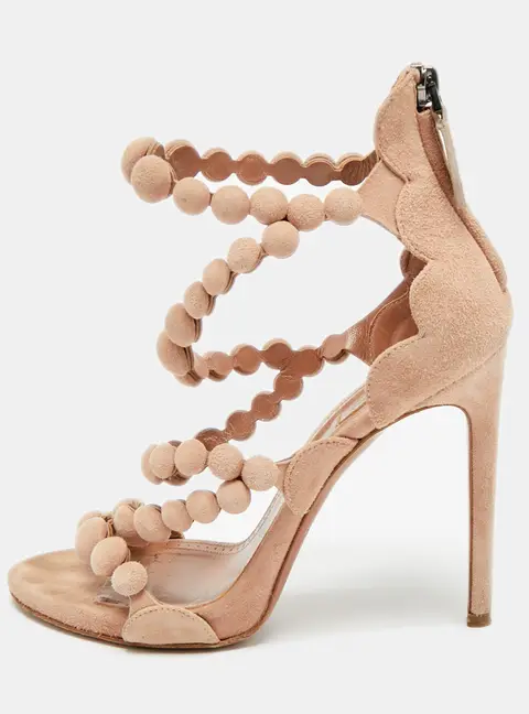 Alaia Bombe Size 37.5 Pink Suede Strappy Sandals