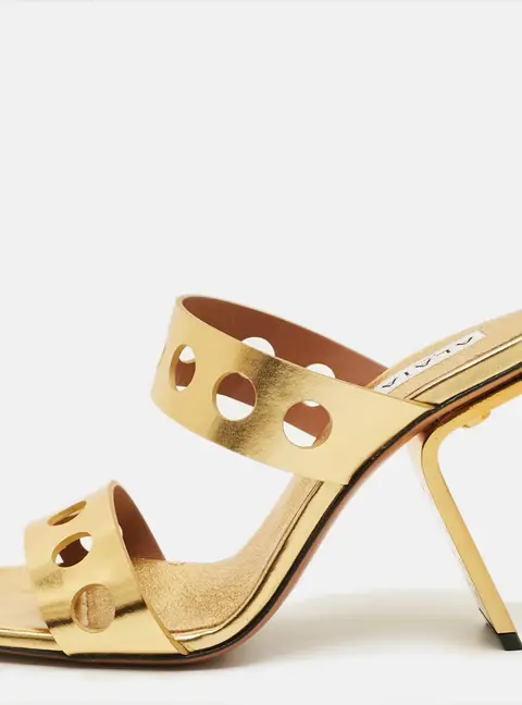 Alaia Size 36 Metallic Gold Cut Leather Slide Sandals