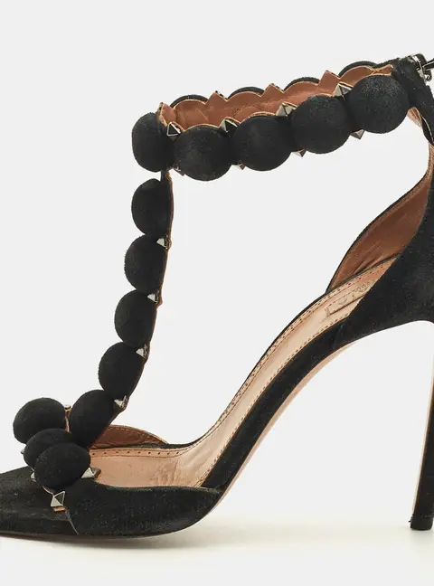 Alaia Bombe Size 39 Black Suede T-Strap Sandals