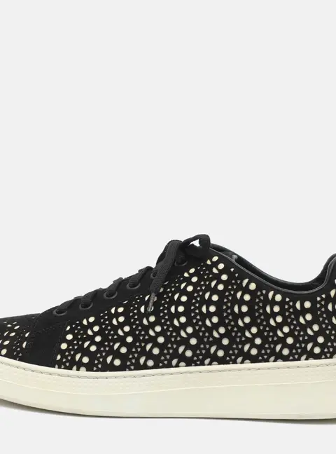 Alaia Size 40 Black/White Laser Cut Suede Low Top Sneakers