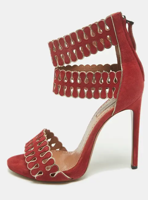 Alaia Size Red Suede  Ankle Strap Sandals
