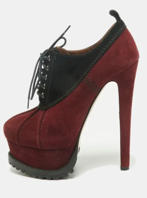 Alaia Size 37.5 Burgundy/Black Suede Booties