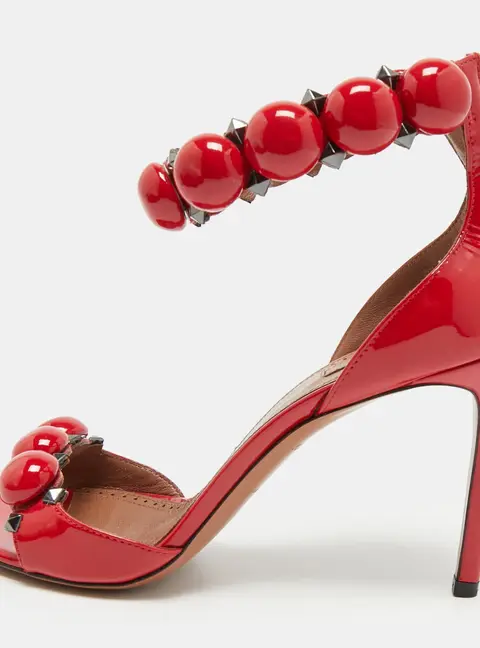 Alaia Bombe Size 37 Red Patent Leather Ankle Strap Sandals