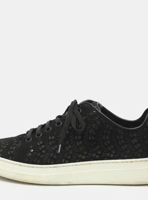 Alaia Size 37 Black Laser Cut Suede Low Top Sneakers