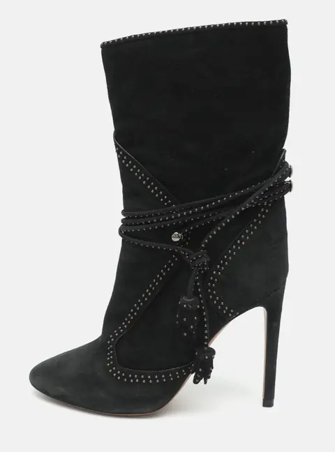 Alaia Size 36 Black Suede Studded Tassel Mid Calf Boots