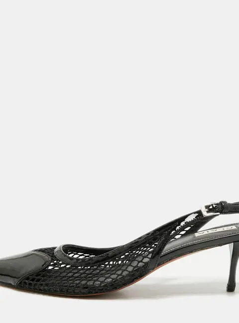 Alaia le coeur Size 41 Black Patent Leather and Mesh Leather Slingback Pumps