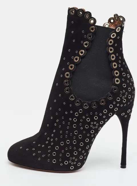 Alaia Gomet Size 39 Black Laser Cut Suede Ankle Length Boots