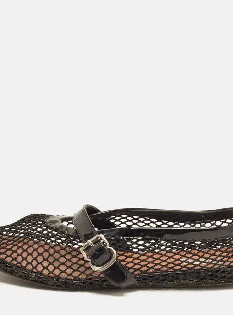 Alaia Fishnet Size 39 Black Net and Patent Leather Ballet Flats