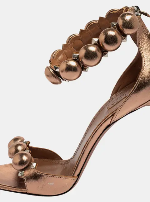Alaia Metallic Bronze Leather Bombe Ankle Strap Sandals Size 39