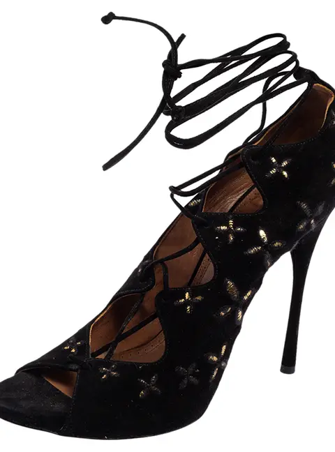 Alaia Black Suede Cut Out Lace Up  Ankle Wrap  Sandals Size 39