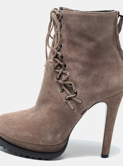 Alaia Beige Suede Studded Lace Up Platform Booties Size 40