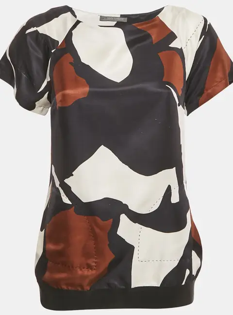 Alberta Ferretti Navy Blue Printed Silk Blouse S