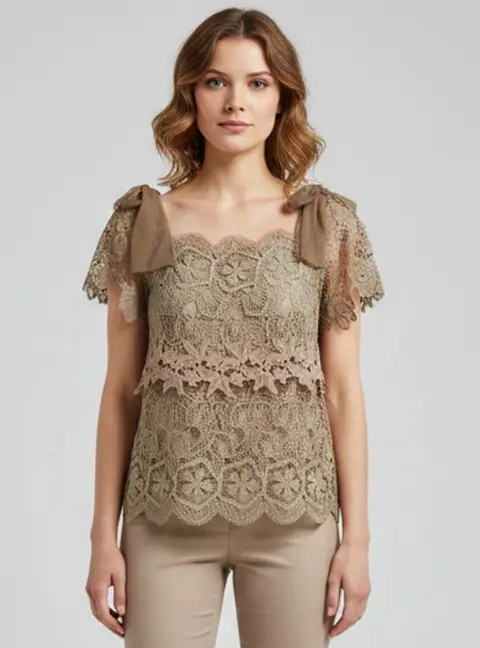 Alberta Ferretti Beige Silk and Lace Ruffled Sleeveless Top M