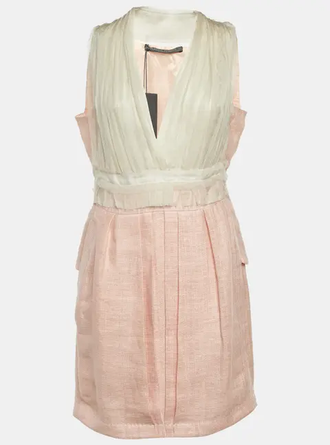 Alberta Ferretti Pink Linen & Silk Pleated Sleeveless Dress M