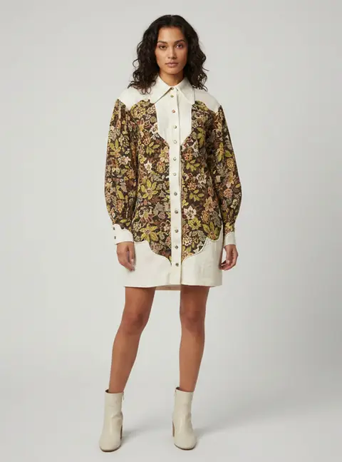 Alemais Isabella Multicolour Floral Print Linen Isabella Panel Mini Dress S