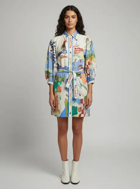 Alemais Multicolor Printed Button Front Nadia Mini Dress S