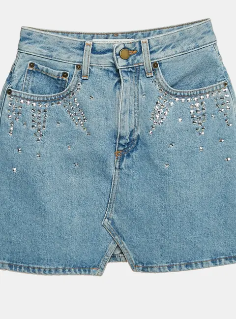 Alessandra Rich Blue Embellished Denim Mini Skirt S Waist 26"