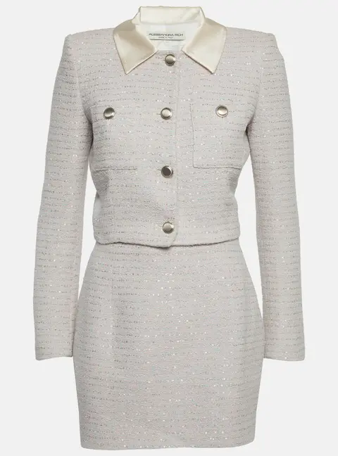 Alessandra Rich Pink Sequin Tweed Cropped jacket & Mini Skirt S