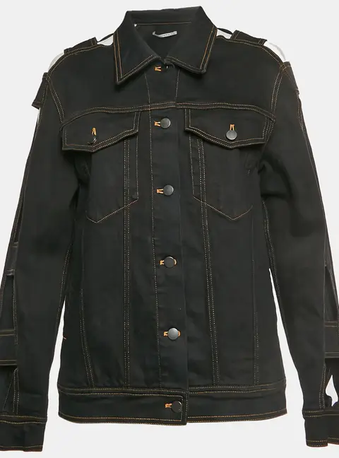 Alessandra Rich Black Denim Cutout Sleeve Jacket L