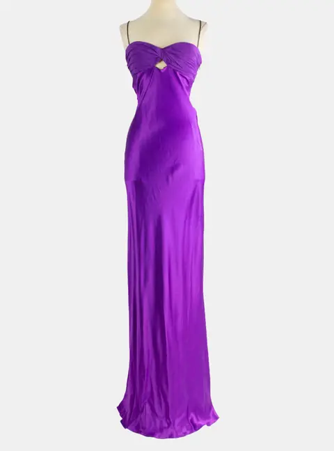 Alessandra Rich Purple Silk Cutout Detail Long Dress S