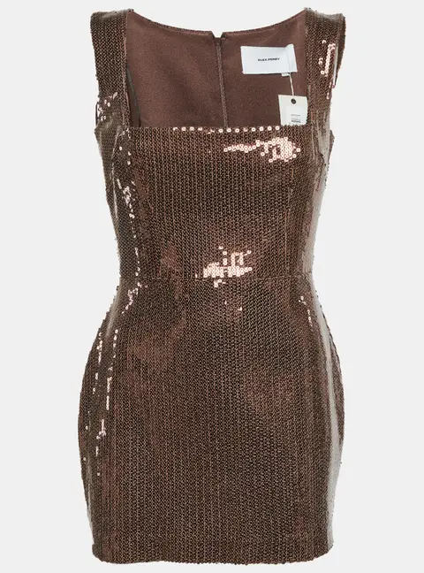 Alex Perry Brown Sequin Sleeveless Portrait Mini Dress M