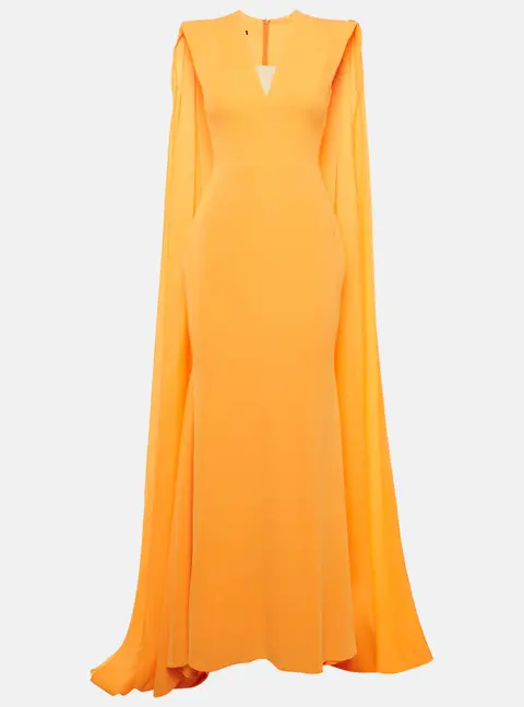 Alex Perry Orange Crepe Cape Sleeve Gown M