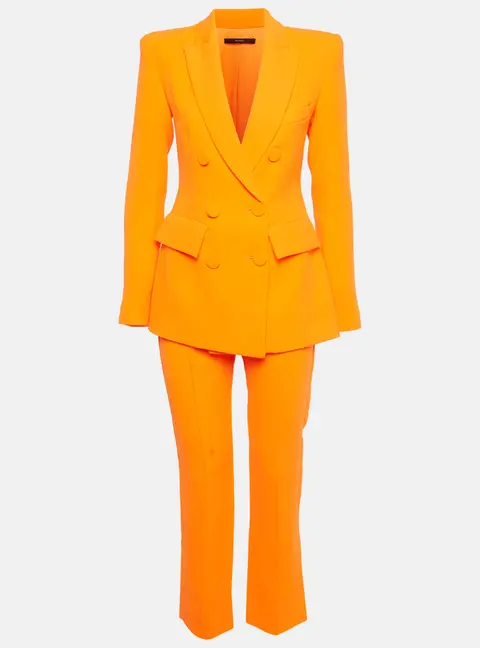 Alex Perry Neon Orange Crepe Double Breasted Blazer and Pant Suit S