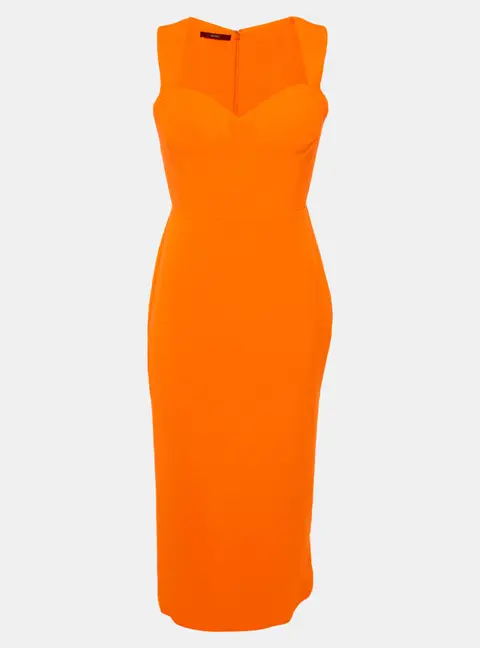 Alex Perry Neon Orange Crepe Sweetheart Neck Claron Midi Dress M