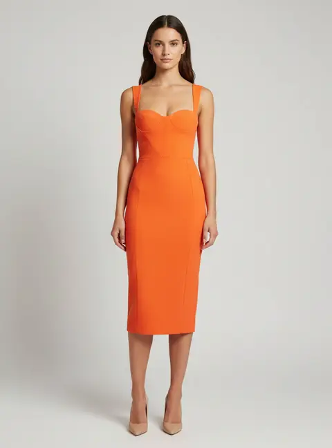 Alex Perry Neon Orange Crepe Claron Midi Dress S