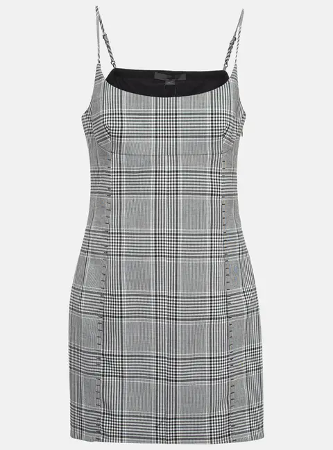 Alexander Wang Grey Plaid Wool Blend Scoop Neck Mini Dress L